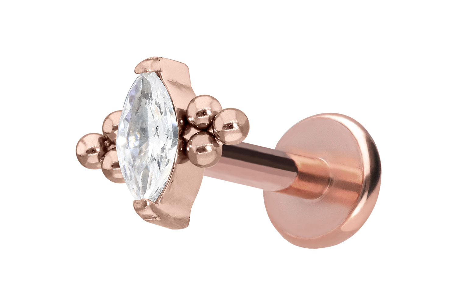 Titan Labret Piercing mit Push Fit KRISTALLTROPFEN + 6 KUGELN